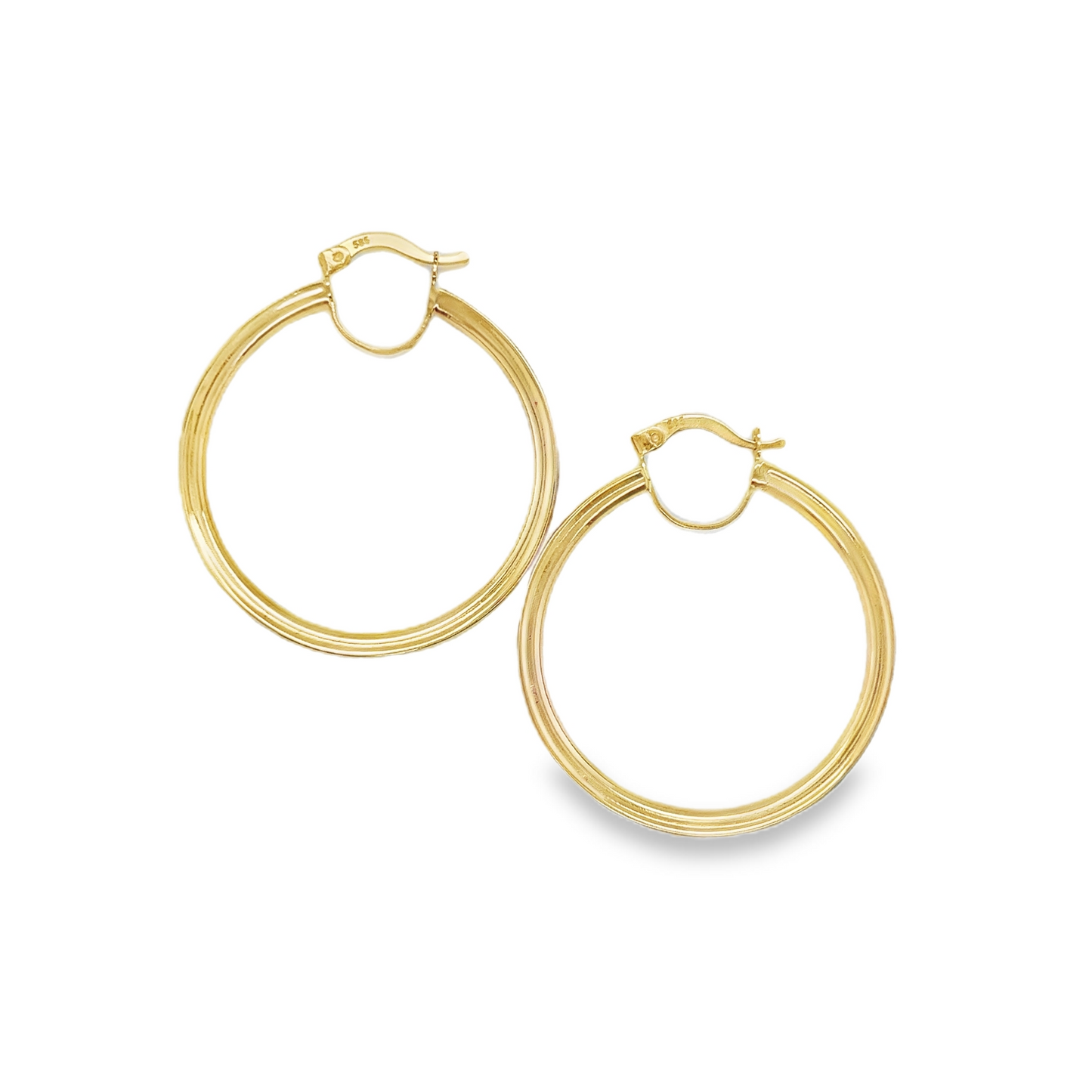 14K Round Gold Hoops CZ Baguette Stones