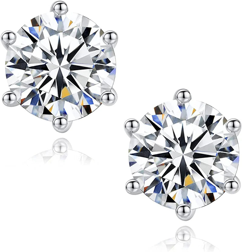 Sterling Silver 6 Prong Moissanite Screwback Earrings/w Certification