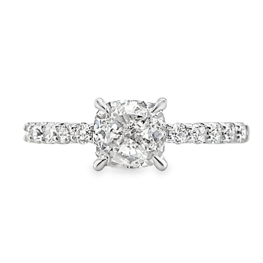 1.02 Carat Cushion Brilliant Lab Grown Diamond in 18K White Gold Diamond Cathedral Setting