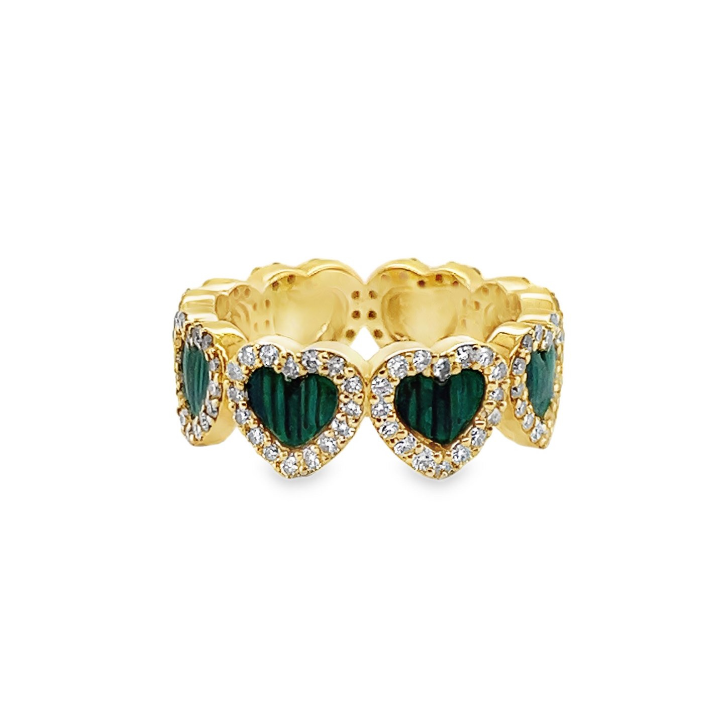 14K/18K Gold Lab Diamond Side Stones and Enamel Hearts Pattern Ring