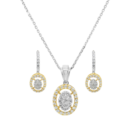 1Ct. T.W. 14K Oval Halo Pave Drop Earrings and Necklace Set with