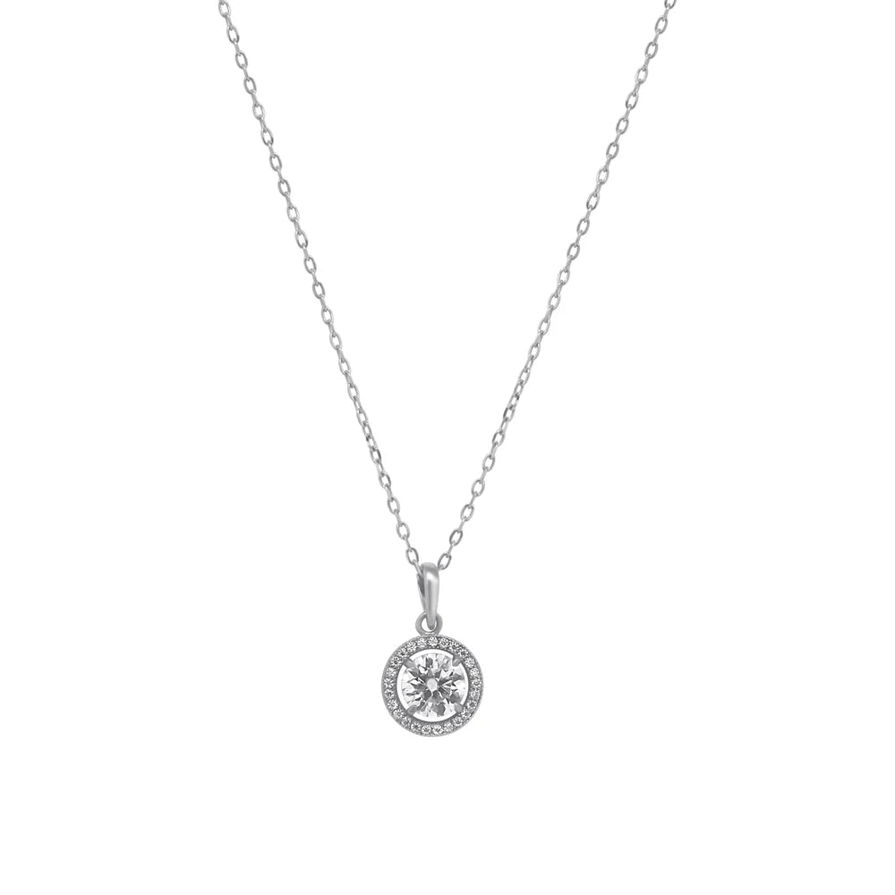 6.5mm 1.0ct Moissanite Halo Necklace Set in Sterling Silver 4 Prong Round